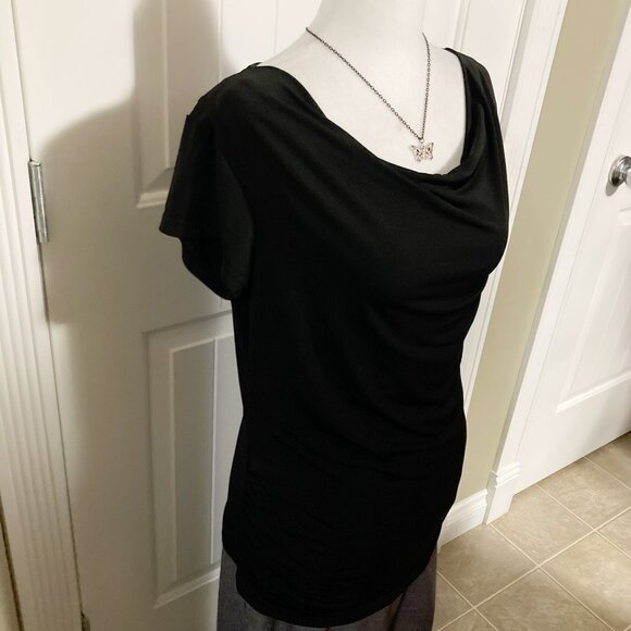 TOWN & COUNTRY Black cowl neck short-sleeve top ~ Stretchy MEDIUM LARGE shirt - Picture 5 of 13
